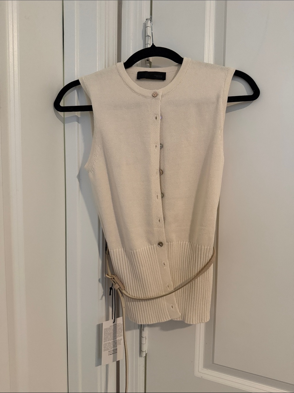 Cream Knit Button-Front Belted Sweater Vest NWT